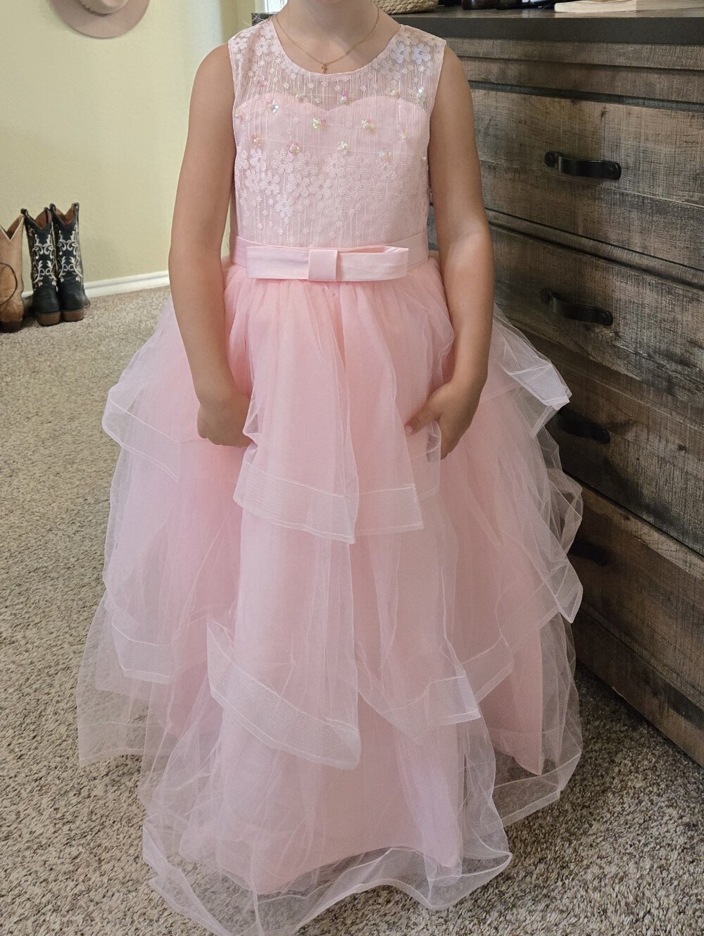 Girls' Pink Lace & Tulle Layered Party Dress